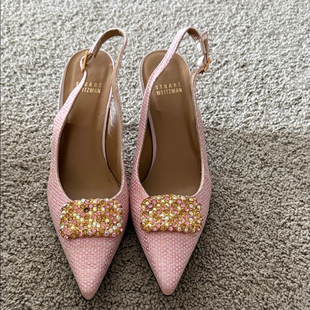 Stuart Weitzman Pink Embellished Slingback Heels